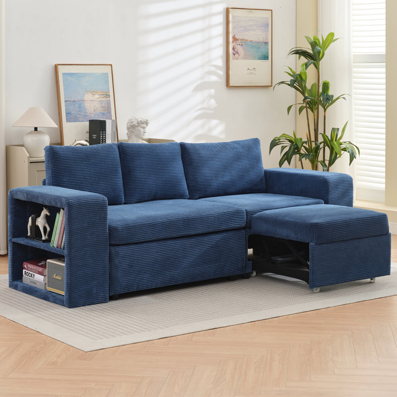 Canapé modulaire rembourré en L 2 pièces 2 pièces, Velours côtelé bleu marine