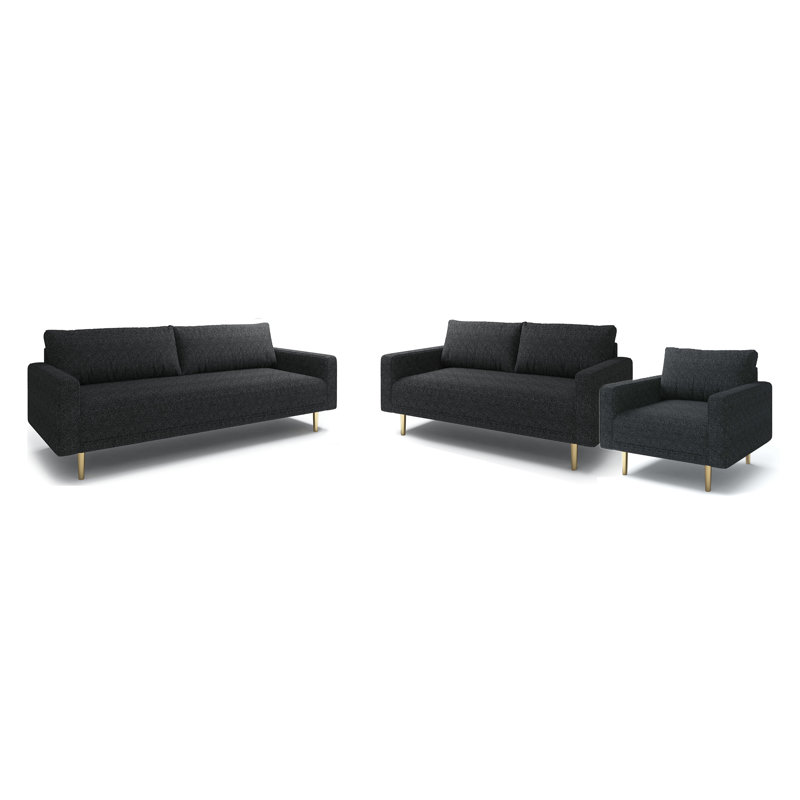 Ensemble de salon Celal, Noir, 3 pièces: chaise, causeuse, canapé