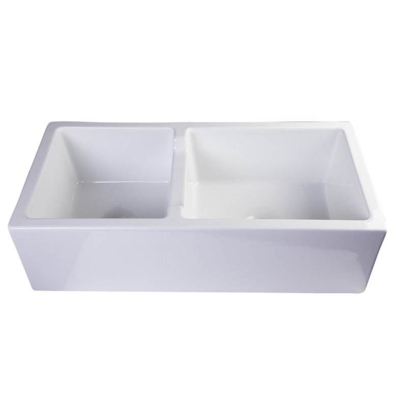 36'' L Double Bowl Fireclay Kitchen Sink, White