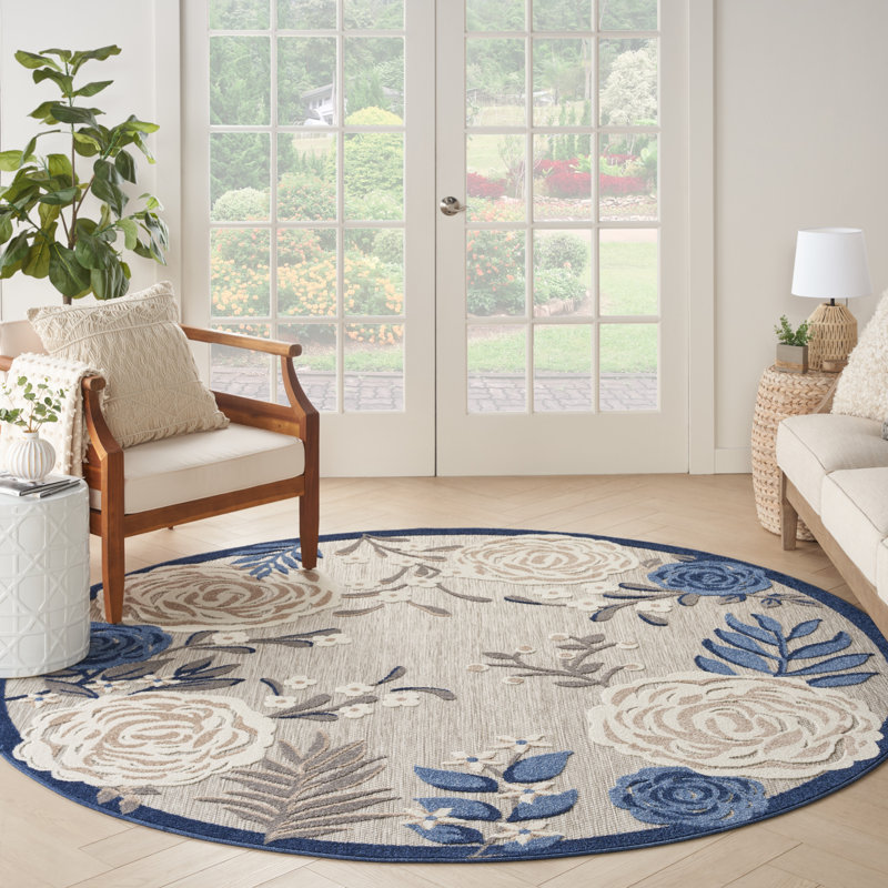 Allijah Floral Blue/Grey Indoor/Outdoor Area Rug, Round 7'10"
