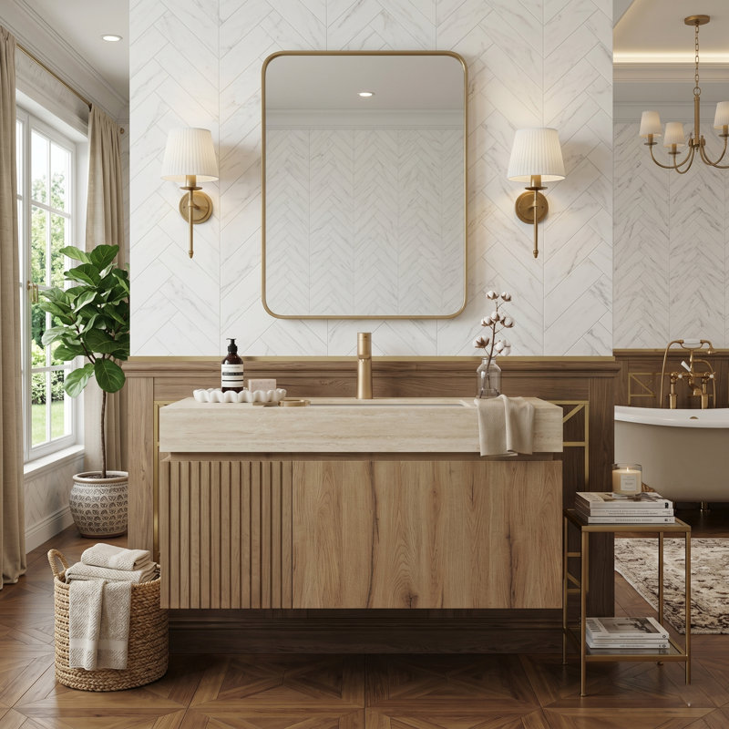 Meuble-lavabo mural 36 po avec comptoir en pierre frittée et lavabo en céramique, armoire de rangement avec 1 tiroir et porte à fermeture en douceur