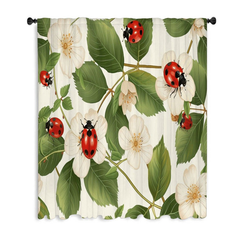 Ladybugs Window Curtains, Nature Blockout & Sheer Curtains - 1 Panel, 50" W x 84" L