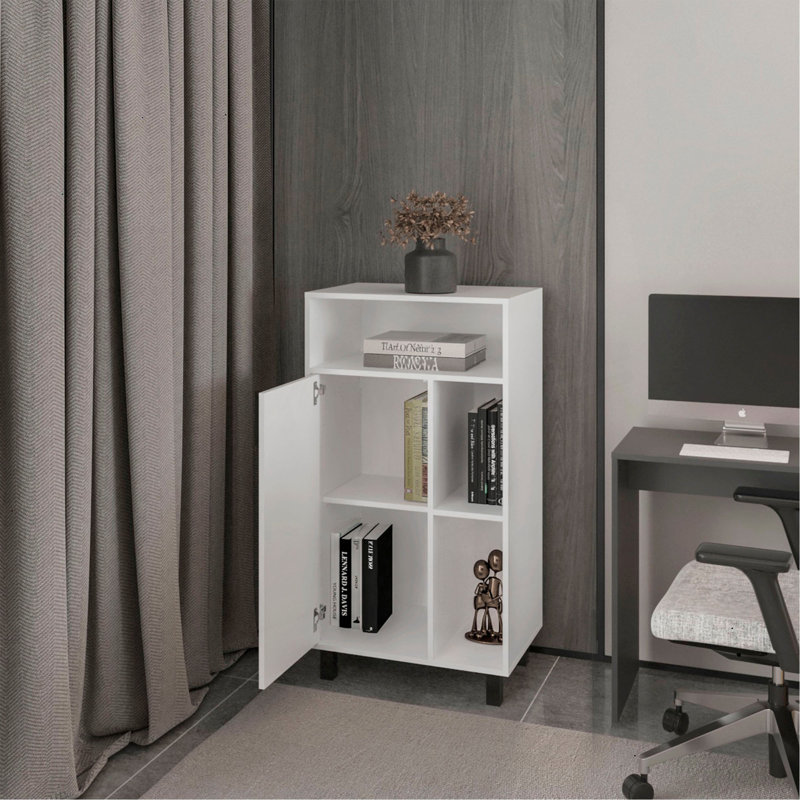 Armoire blanche avec rangement ouvert et 1 porte