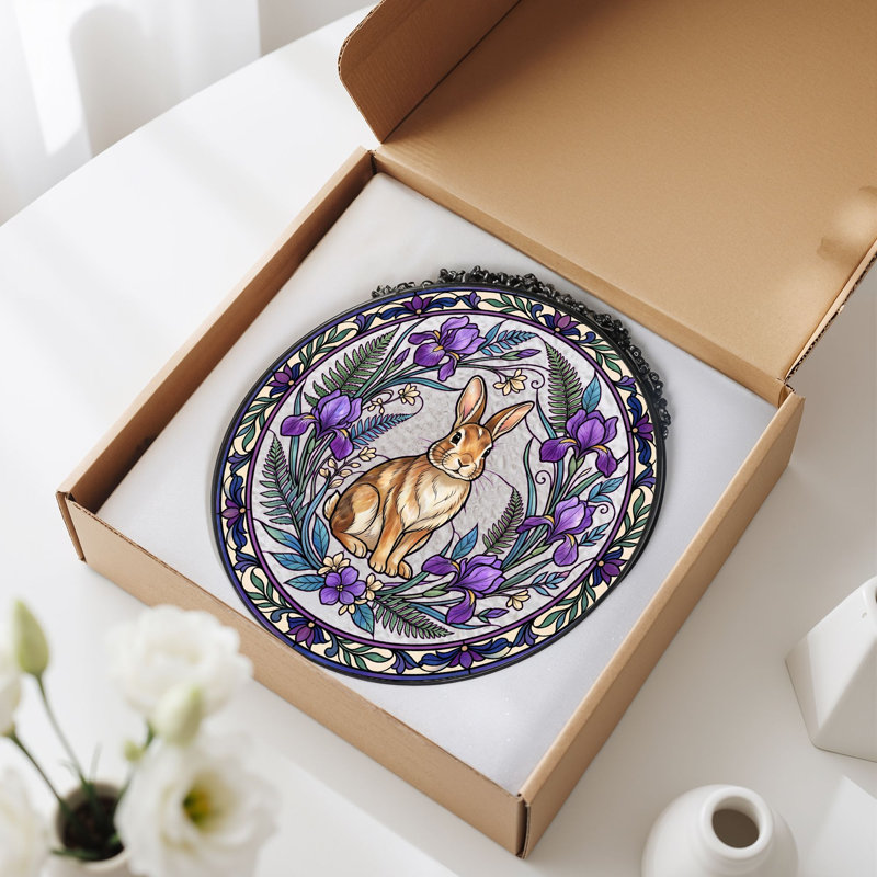 Panneau de vitrail en verre coloré Lapin ， 7,8H, H 7,8 po