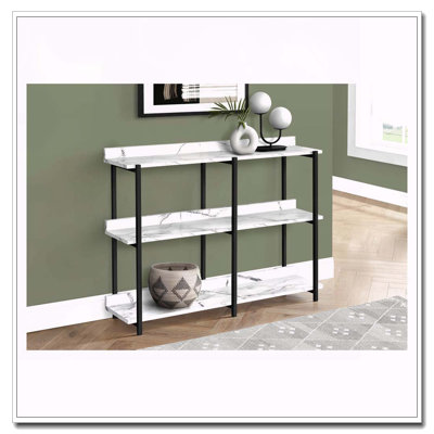 Table d'appoint, console, vestibule, étroit, canapé, salon, chambre à coucher, stratifié aspect marbre blanc, métal noir, contemporain, moderne