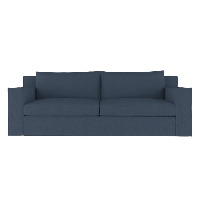 Mulberry Square Track-Arm Sofa with Flange Seam, Box Weave Linen Silver Streak, 33" H x 96" W x 45" D, Weathered