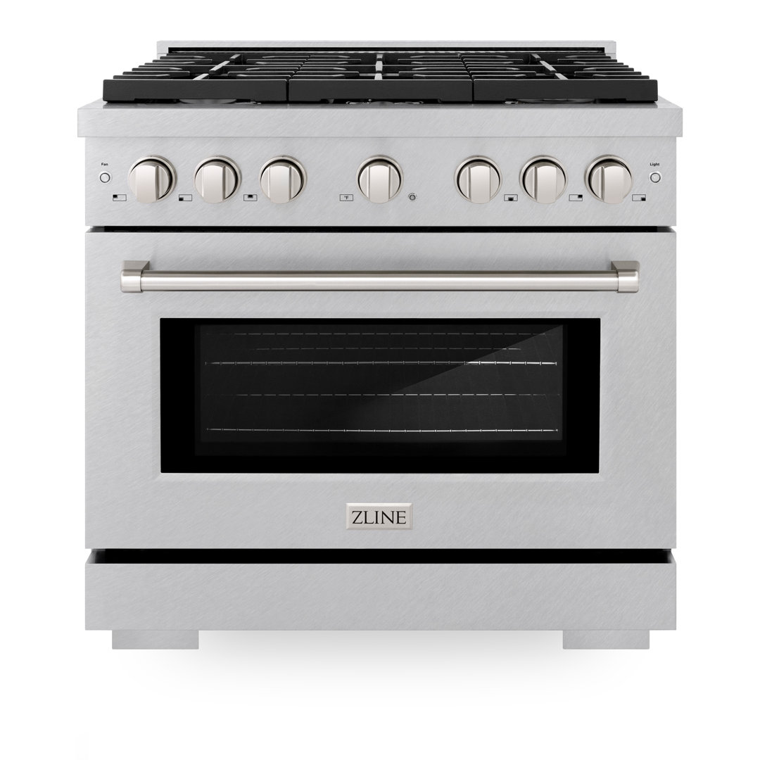 ZLINE Satin 36 in. 5.2 cu. ft. Paramount Gas Range with 6 Burner Cooktop and Convection Gas Oven ZLINE 
