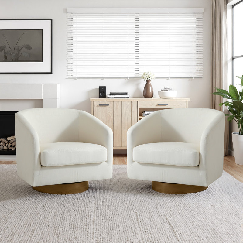 72Cm Wide Swivel Barrel Chair, Beige Linen Blend