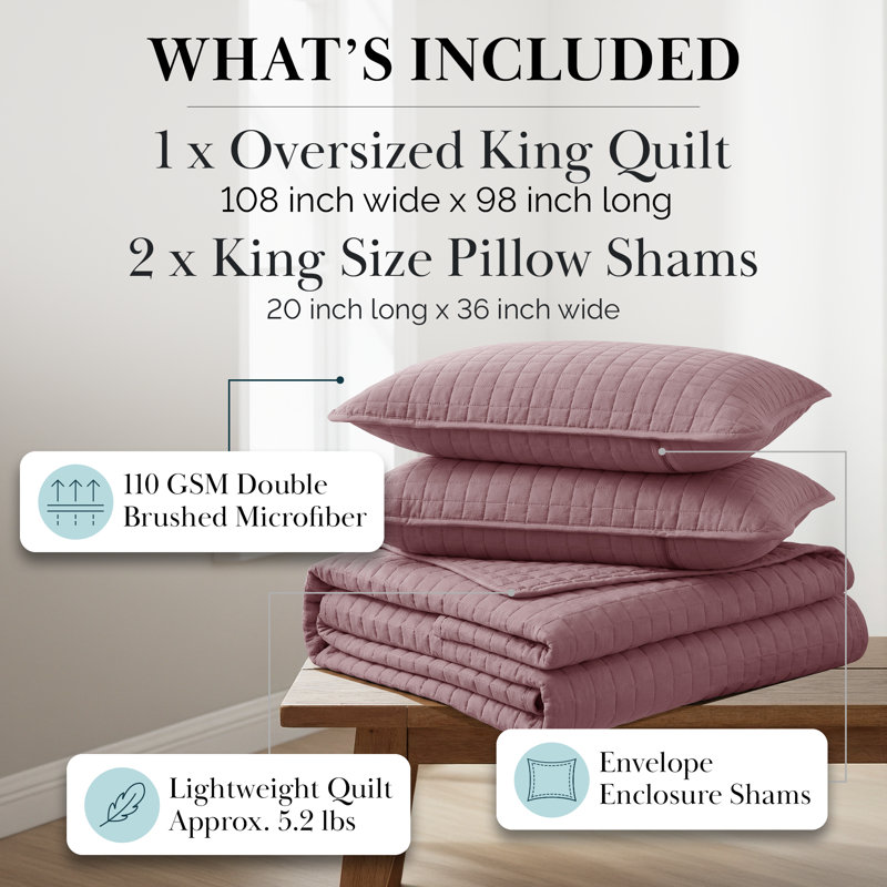 Vilano Springs ® Oversized, Light-Weight Hotel Quality Quilt Set with Matching Shams, King/Cal. King Quilt + 2 King Shams