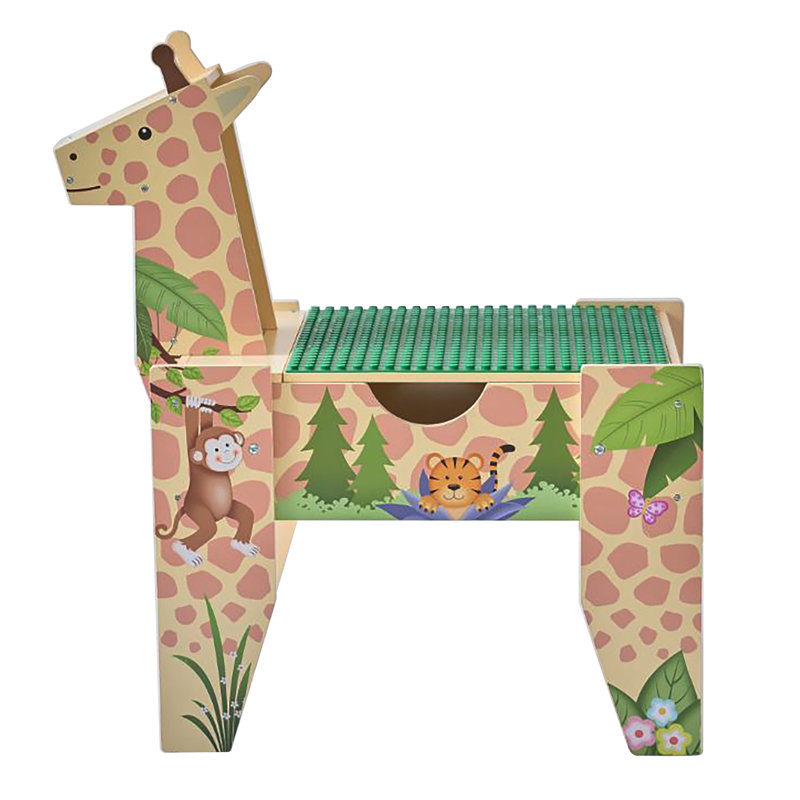 Table d'activités en bois Teamson Kids Jungle Giraffe 2-en-1 + 23 pièces et 1 voiture incluses