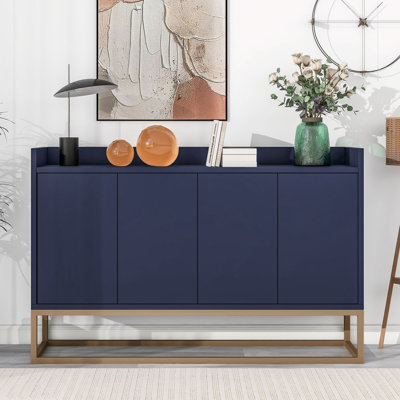 Console en bois avec grand espace de rangement, pieds en métal doré