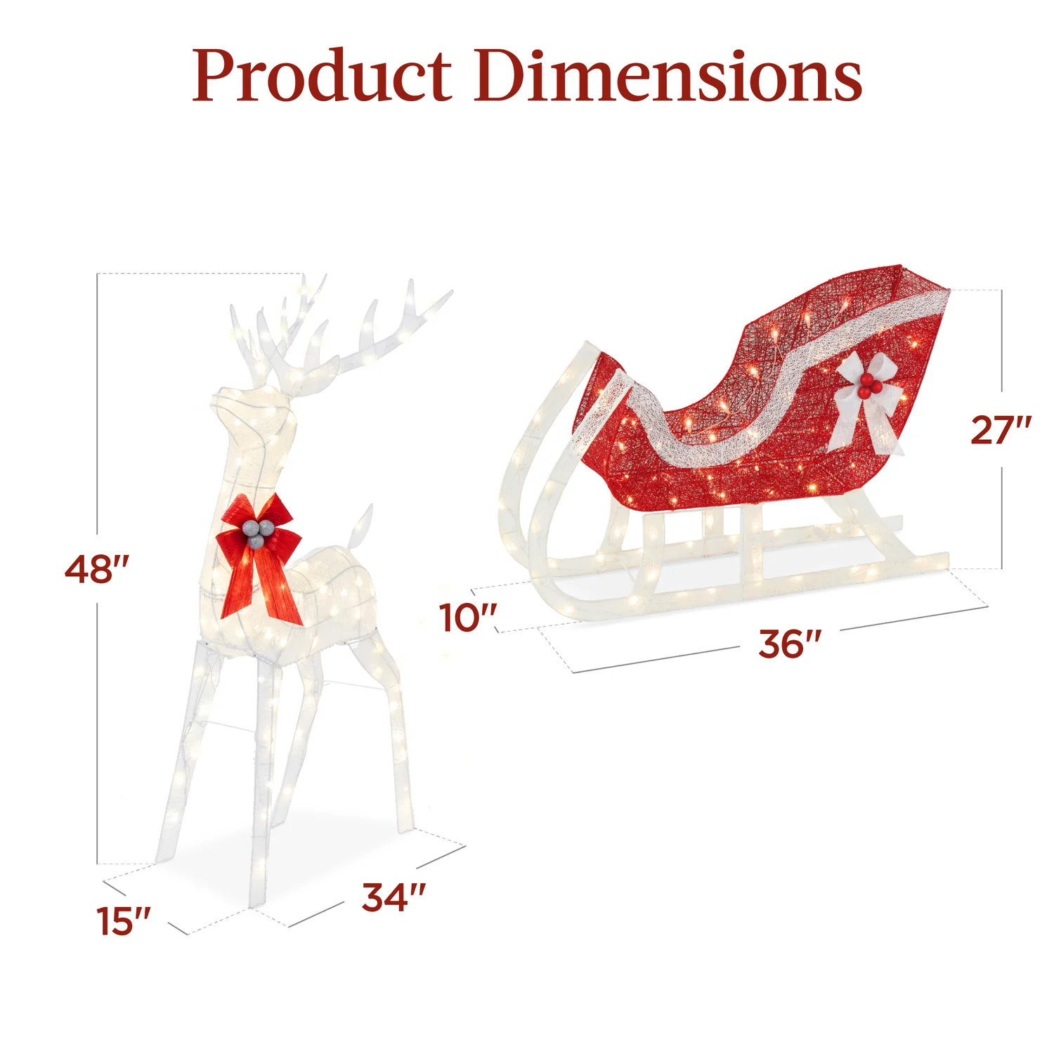 Lighted Reindeer Sleigh Yard Display, White, 48"H x 62"W x 10"D