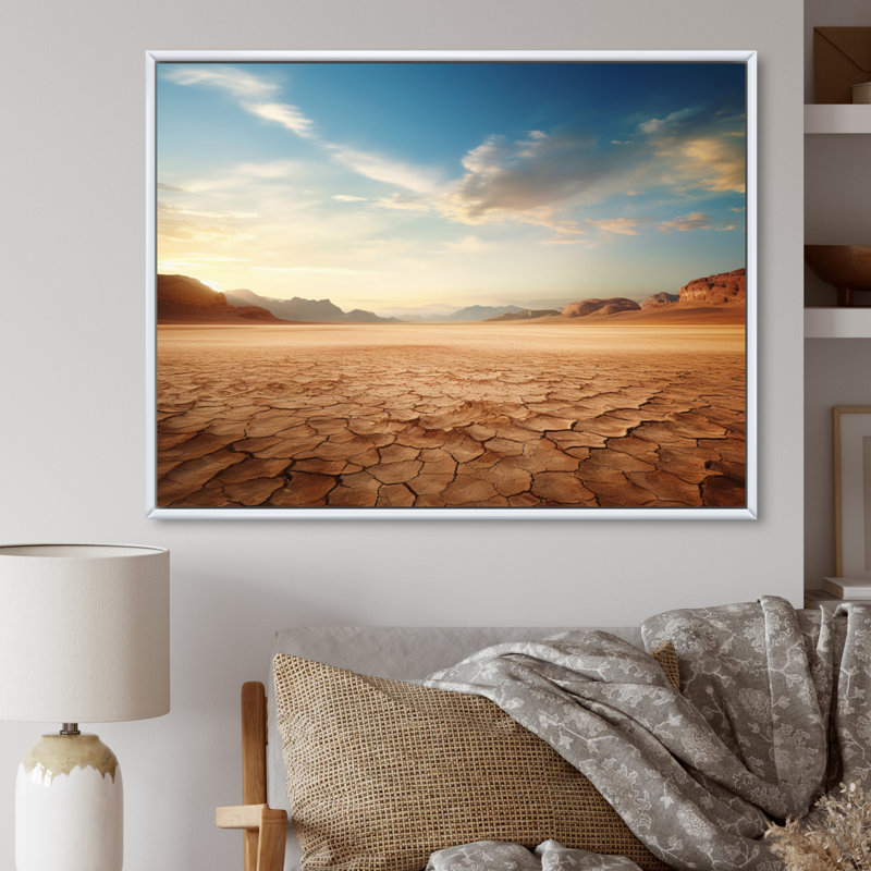 Scénique paysage désertique infini horizon V, H 16 po x l 32 po x P 1 po, Cadre flottant blanc