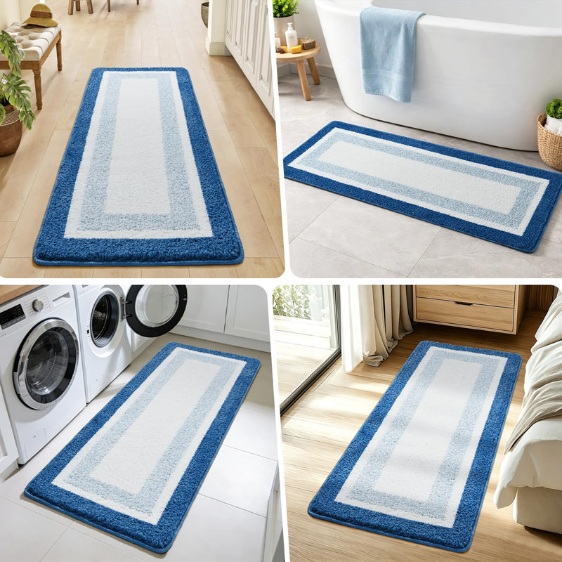 Ensemble de tapis de salle de bain 3 pièces avec envers antidérapant, Bleu