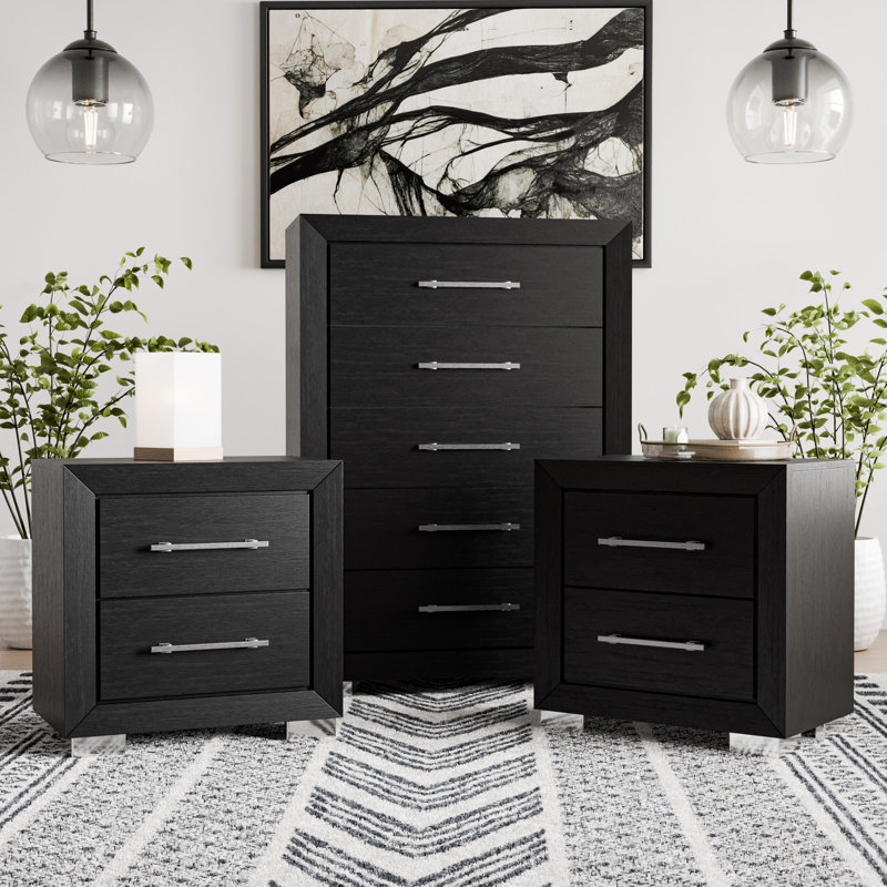 Ensemble de chambre à coucher 3 pièces Cassis (2 tables de chevet + 1 commode), 3 pcs: Chest, 2 Nightstands