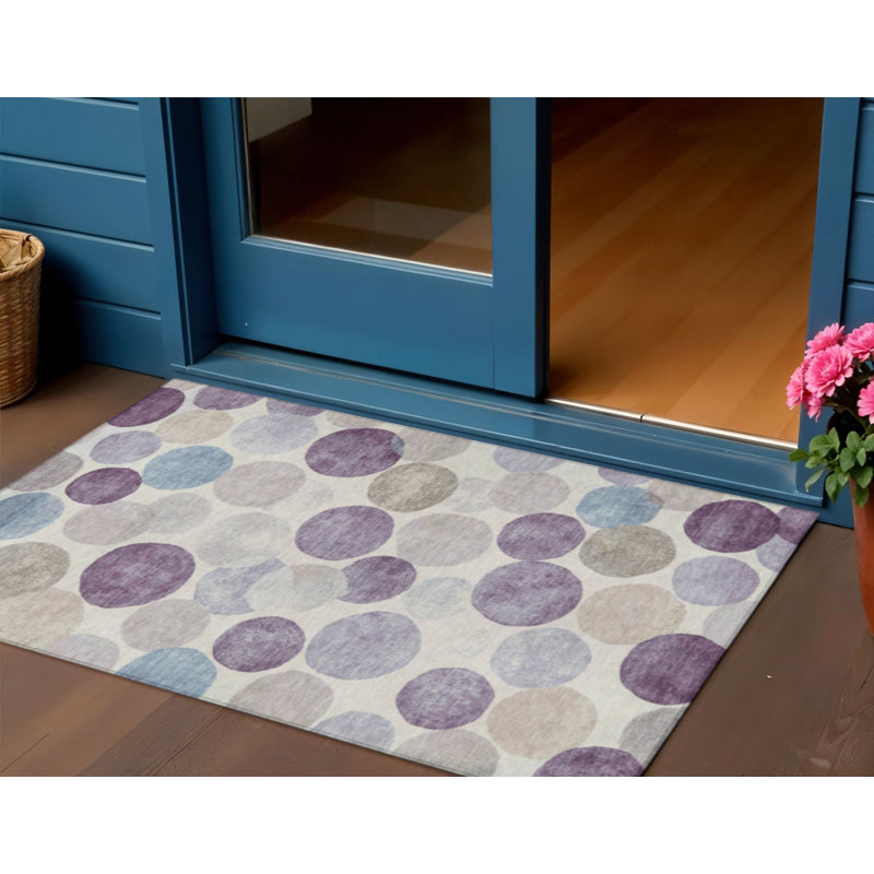 3' X 5' Plum Beige And Denim Blue Geometric Washable Indoor Outdoor Area Rug