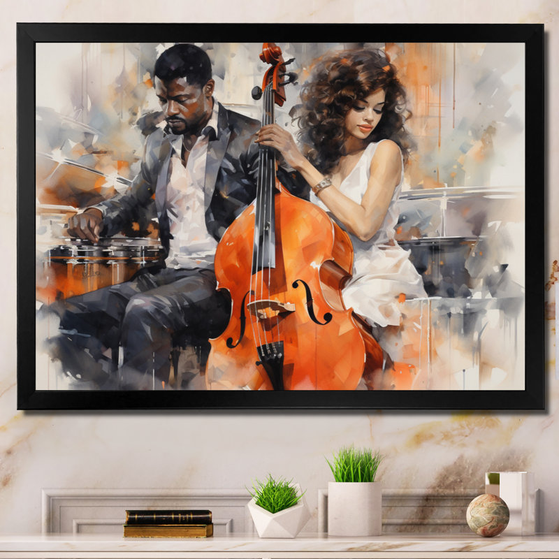 «Orange Black Music Harmonious Duo II», reproduction d'art sur toile encadrée, Cadre simple noir