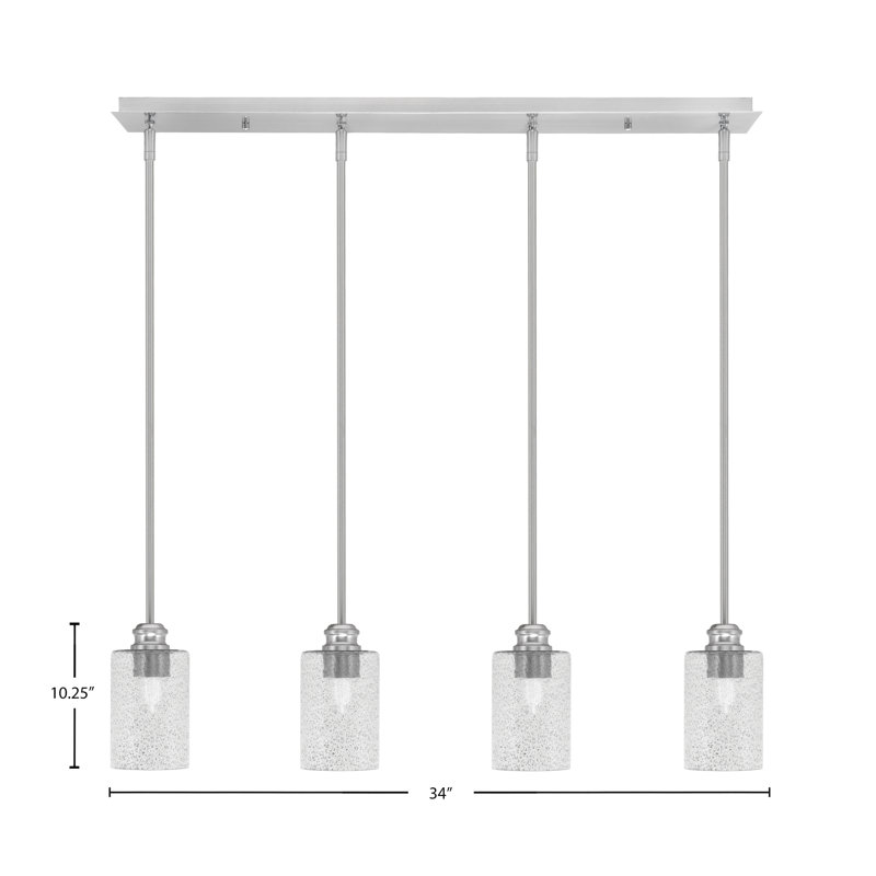 Luminaire suspendu linéaire à 4 lumières avec verre de 4 po Edge, Nickel brossé