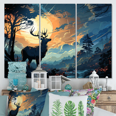 «Deer Sunset Landscape In Canada II - Deer Animal», art mural