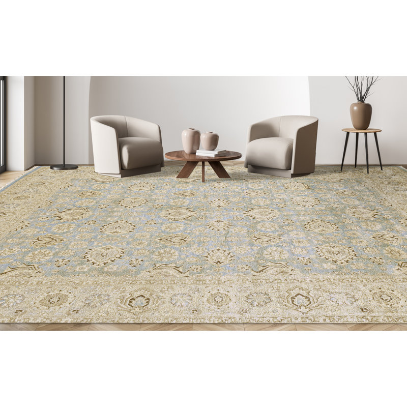 Wool Oriental Area Rug in Light Blue/Sand, Rectangle 8' x 10'