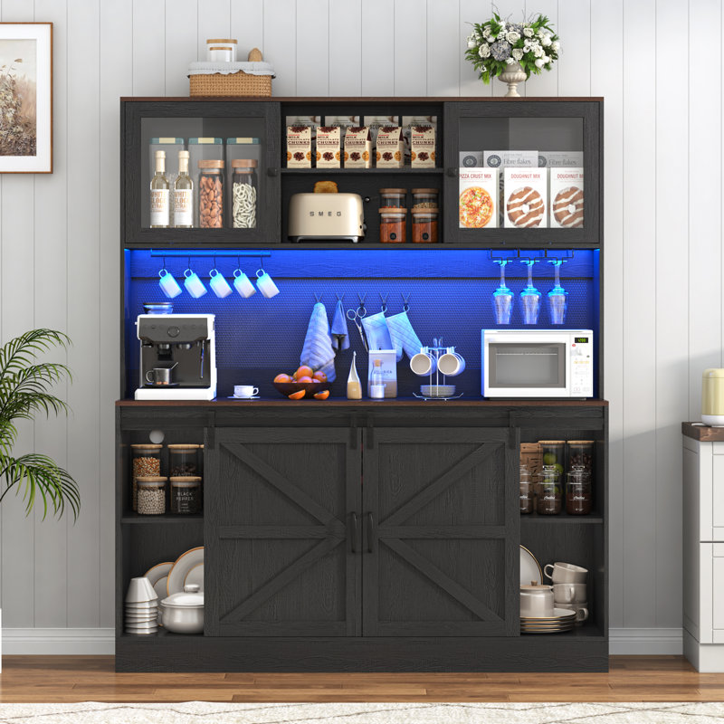 Bar 63,05 "avec prise, support à vin, tiroirs et crochet, Noir