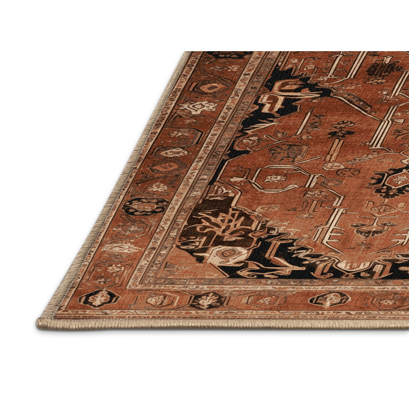 Machine Washable Persian Brown Area Rug, Round 3'