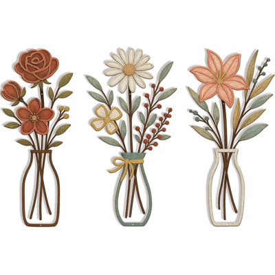 3 Piece Metal Flower Wall Art for Bedroom Living Room Rustic Farmhouse Floral Wall Decor for Bathroom Dining Room Boho Home Decorations Modern Minimalism Walls Hanging Sculptures
