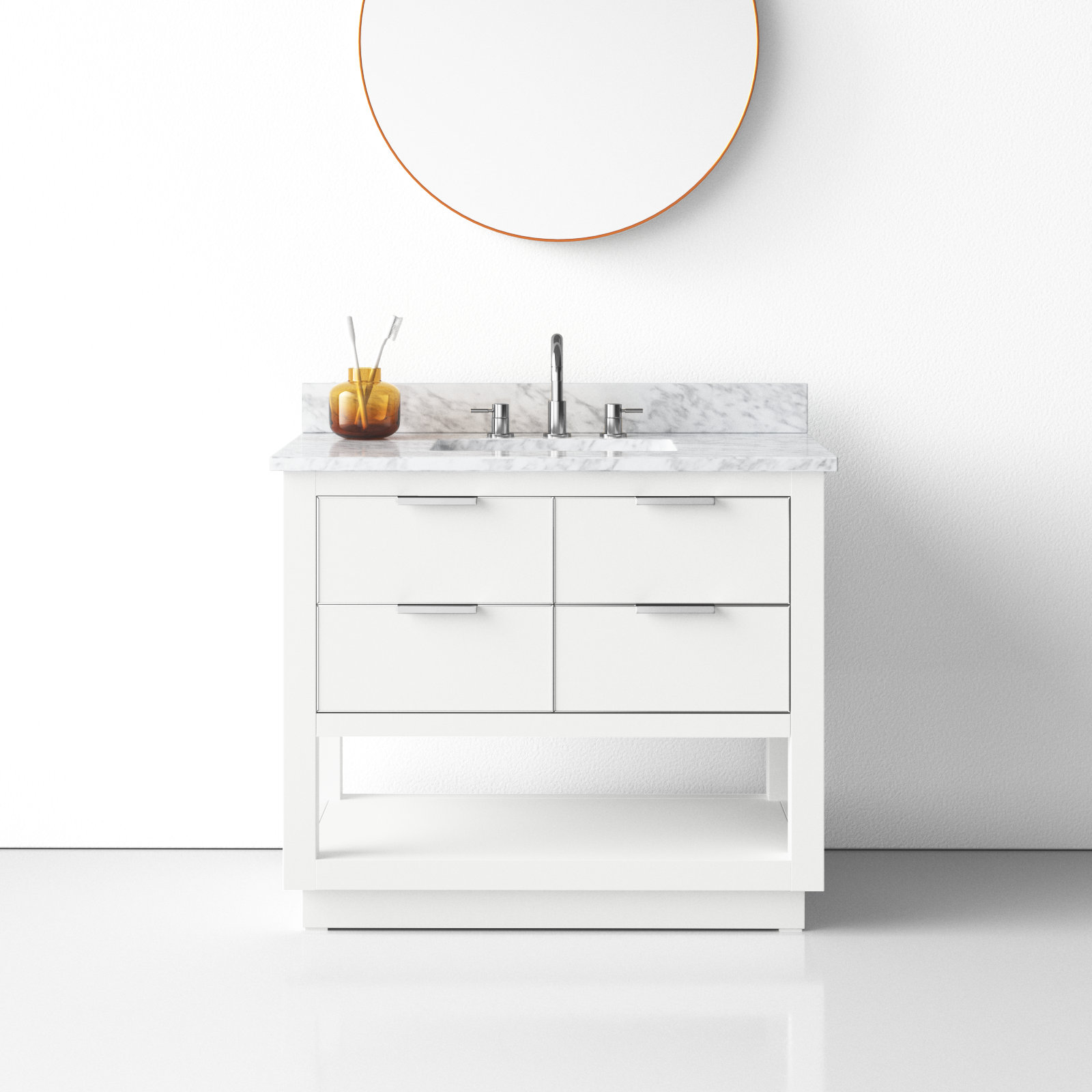 Allie 42" Single Bathroom Vanity Set, Carrera White Marble/Gold, White, 36"W