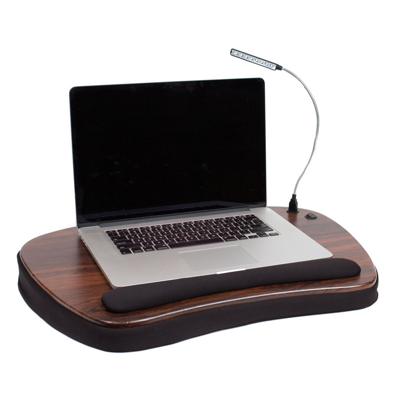 Oversized Brown and Black Wood Lap Desk with Memory Foam Cushion and USB Light