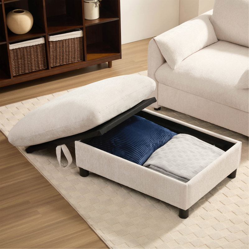 Canapé simple 38 po avec repose-pieds avec rangement, Beige