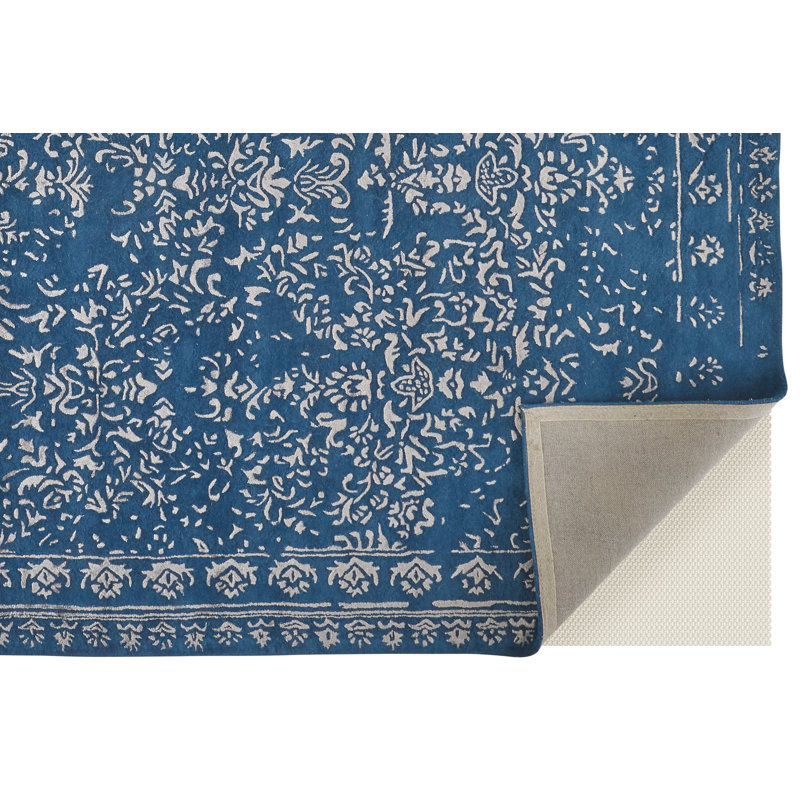 Tapis bleu touffeté à la main Leeson, Rectangle 8 pi x 10 pi