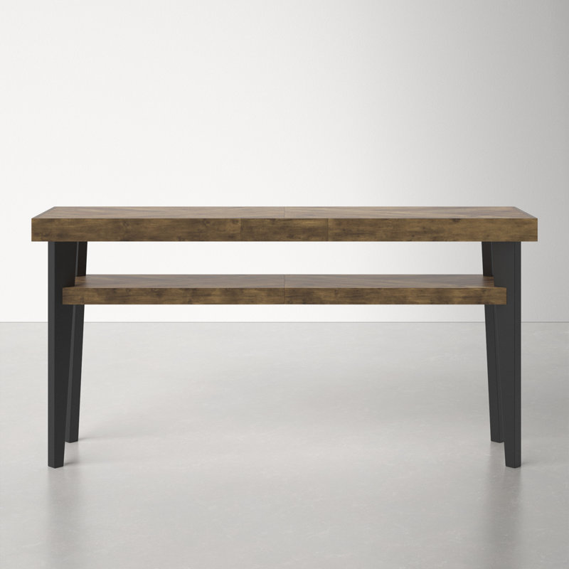 Acacia Wood Console Table with Black Painted Legs and Storage Shelf