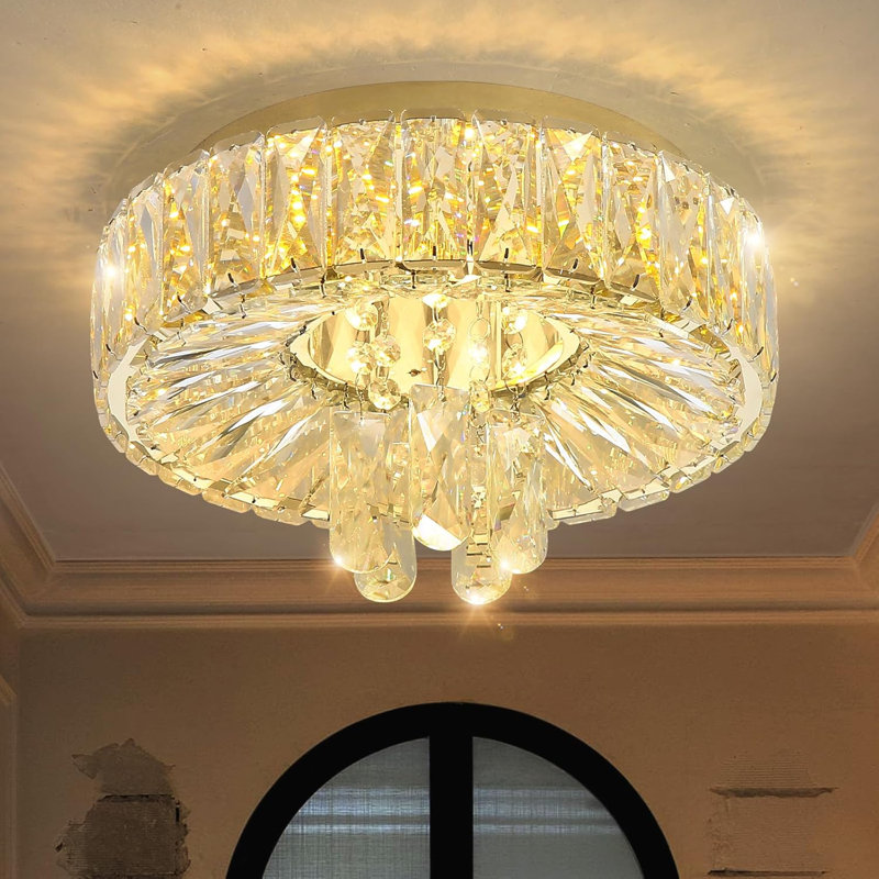 Lustre moderne en cristal à intensité variable, Doré