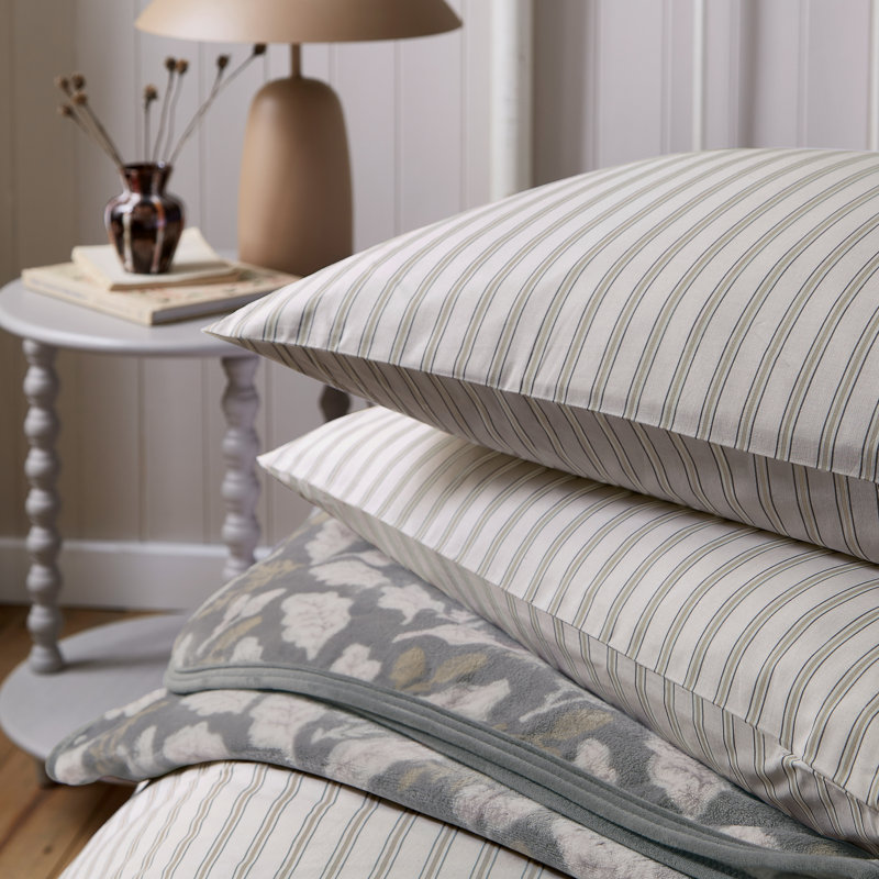Ticking Stripe Cotton Duvet Cover Set, Beige, Single Duvet Cover Set + 1 Pillowcase