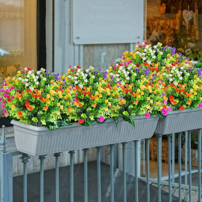 12 Bundles Artificial Flowers for Outdoors UV Resistant, Artificial Flowers Outdoor Decoration, No Fade Faux Fake Flowers Greenery Shrub Plants for Garden Home Front Porch Window Hanging Decor Mixed Color