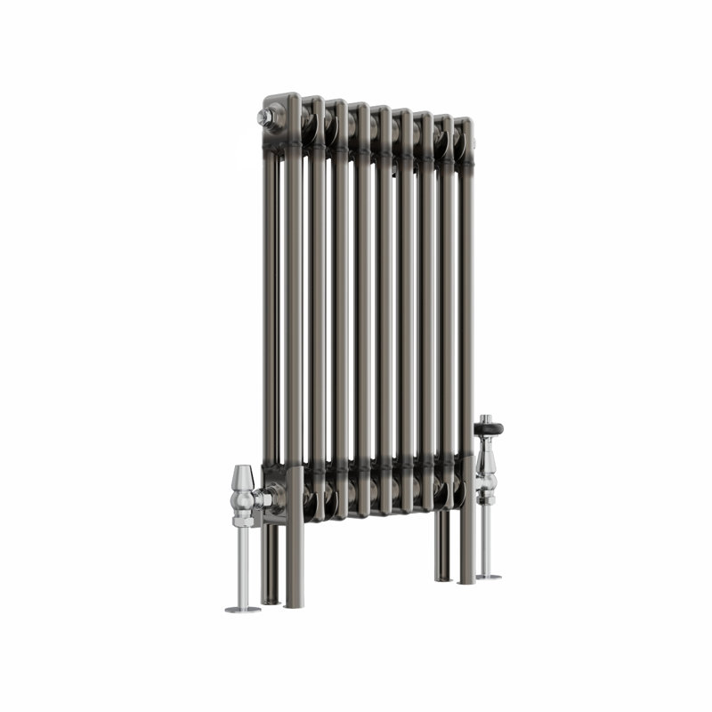 Doe Horizontal Traditional 2 Column Radiator Raw Metal, 600cm H x 425cm W x 70cm D