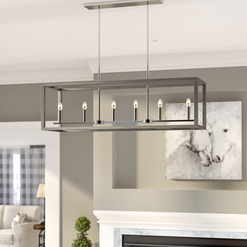 Agawam 6-Light Dimmable Steel Linear Pendant, Washed Pine, No