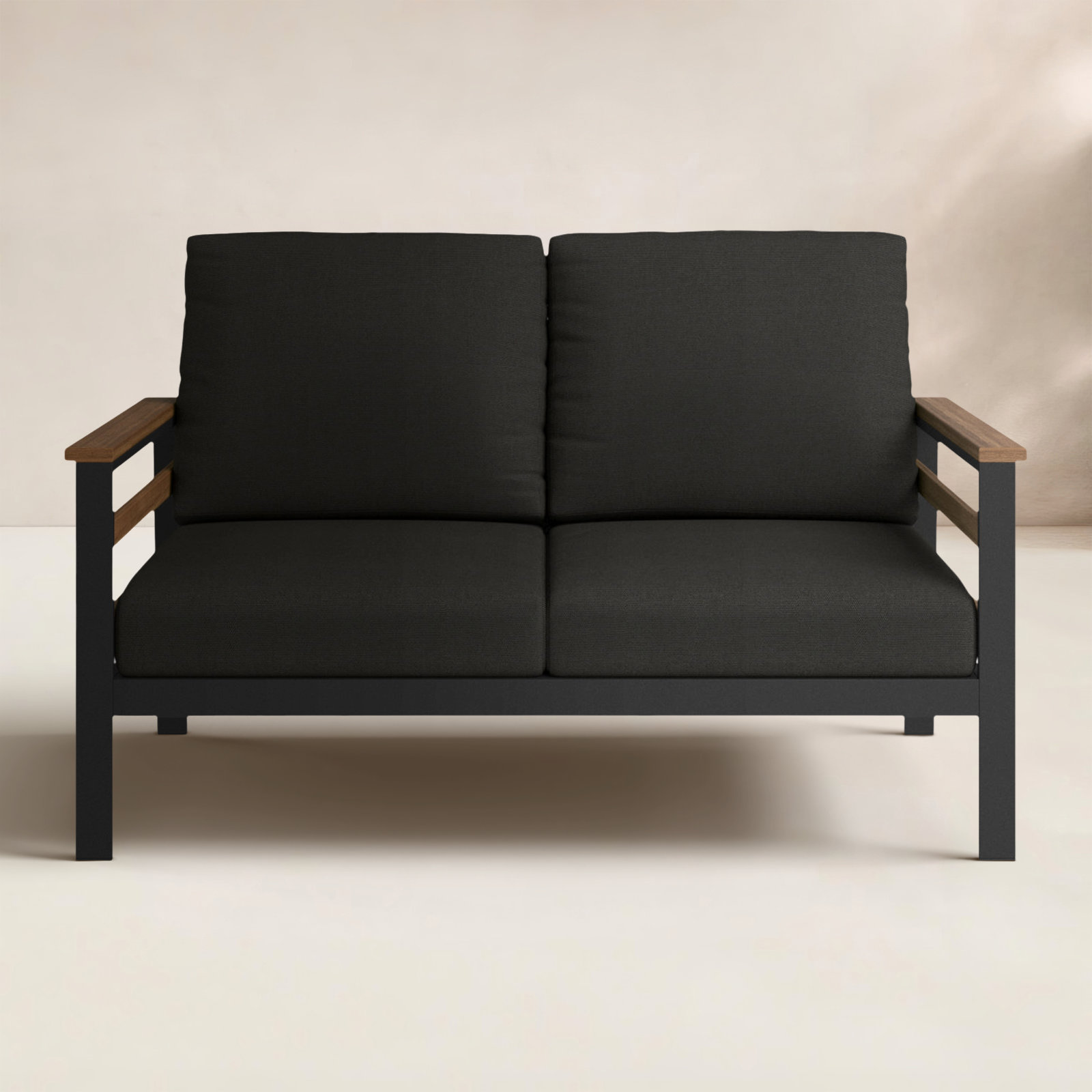 Townsend 55" Sunbrella® Patio Loveseat, Canvas Black Sunbrella® Canvas, Brown/Dark Gray