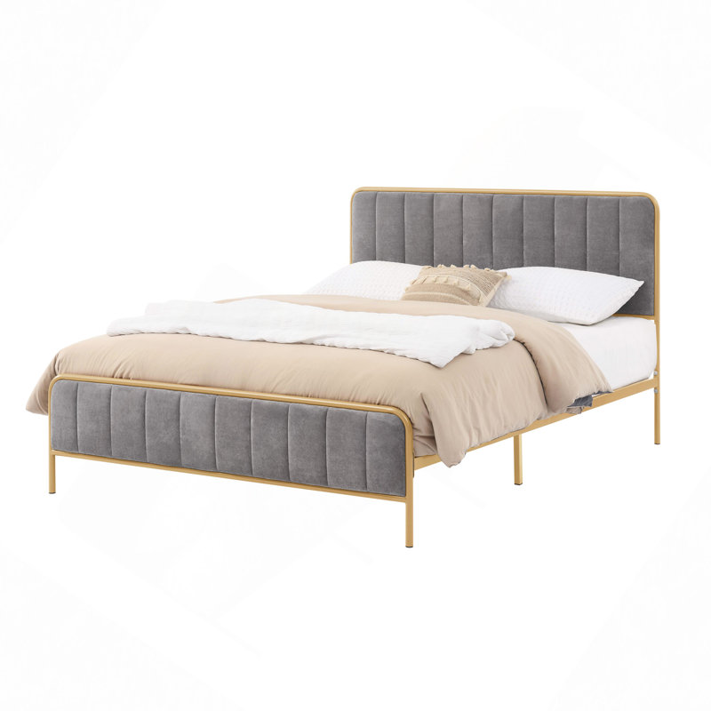 Upholstered Bed Frame, Gray