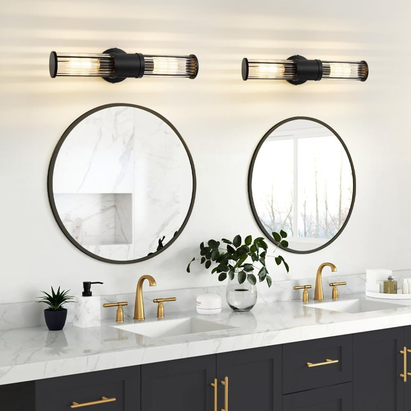 Applique murale moderne noire avec abat-jour en verre pour meuble-lavabo, chambre à coucher, couloir et salon, Noir mat