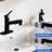 Single Handle Matte Black Bathroom Faucet With Pull-Out Spray Function And Overflow Drain, Trendsetting Style Basin Deck Plate, Black, Sleek Look-121628451