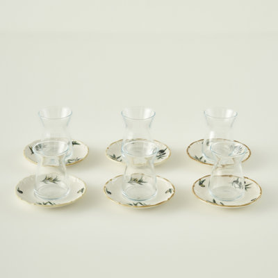 Olive Tea Glass Set With Saucers (6-Piece)