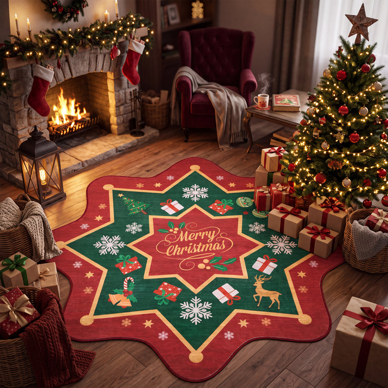 Round Geometric Washable Area Rug, 90*90cm