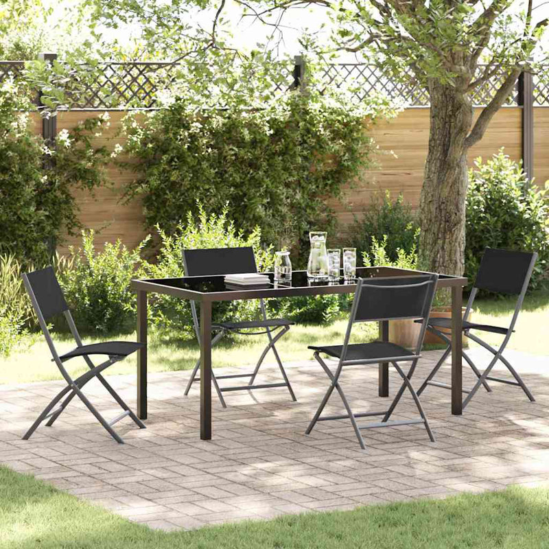 5 Piece Garden Dining Set Black PVC-coated polyester And Steel