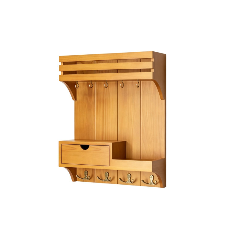 Brown Farmhouse Key Holder Wall Mount with Mini Drawer Organizer, Ideal Home Decor for Entryway