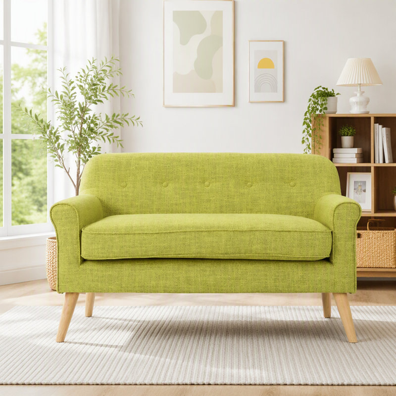 Causeuse Mid-Century avec dossier capitonné, Pale Green Fabric