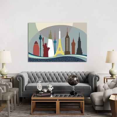 World Travel Landmarks by Lanre Studio - Wrapped Canvas Print