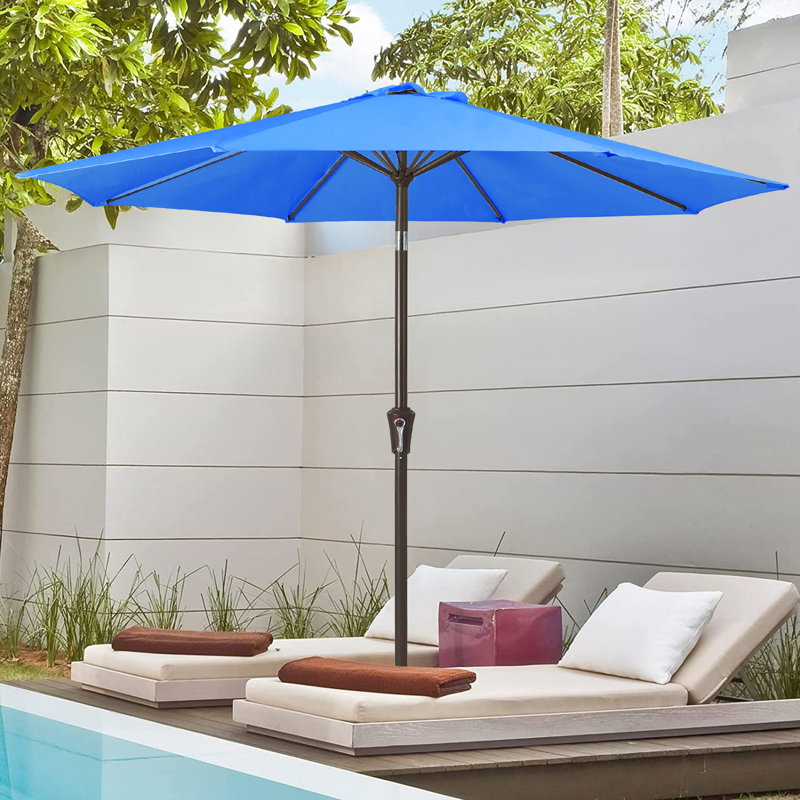 Parasol de marché inclinable Germar, H 95,7 po x l 120 po x P 120 po, Bleu