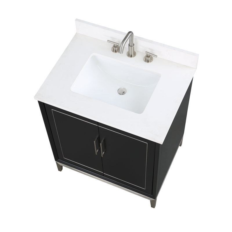 Gracie 30'' W Single Vanity, Midnight Black, Satin Brass, White Quartz