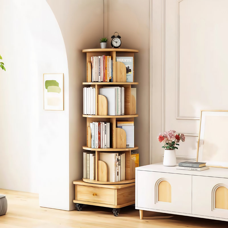 Bibliothèque pivotante à 360 °, (4 tablettes) H 55,91 po x l 18,11 po x P 18,11 po, Chêne